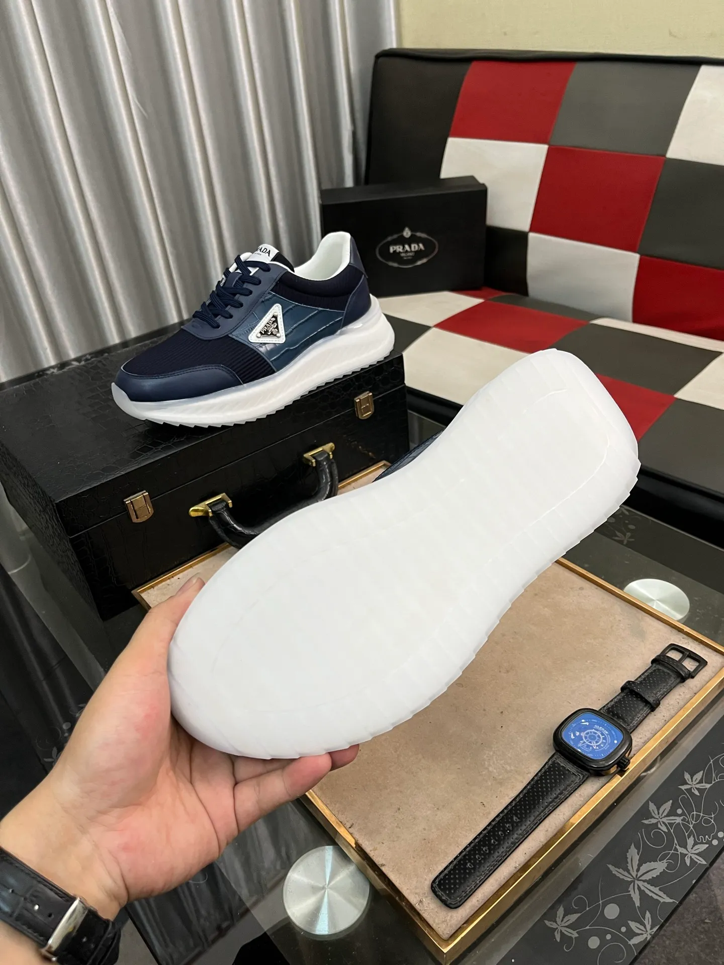 Men's shoes 💰458⌚️⌚️[PRADA] Prada Hong Kong counter casual shoes, counter quality, high-quality workmanship, uppers made of imported breathable fly-knit mesh fabric, comfortable and breathable lining, original air-cushion elastic outsole, casual fashion, high-end quality, size: 38-444️⃣Colors available